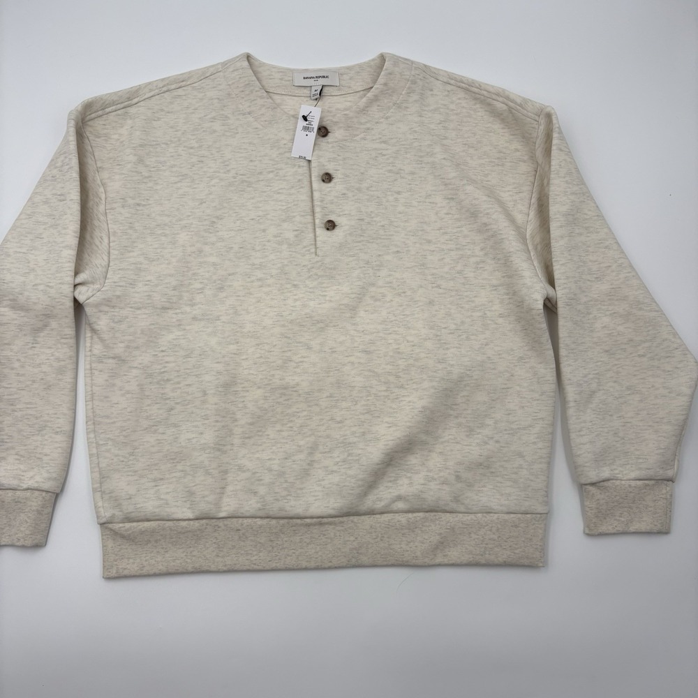 Banana Republic Men's Weekender Henley Sweatshirt Light Heather Grey Size M NWT